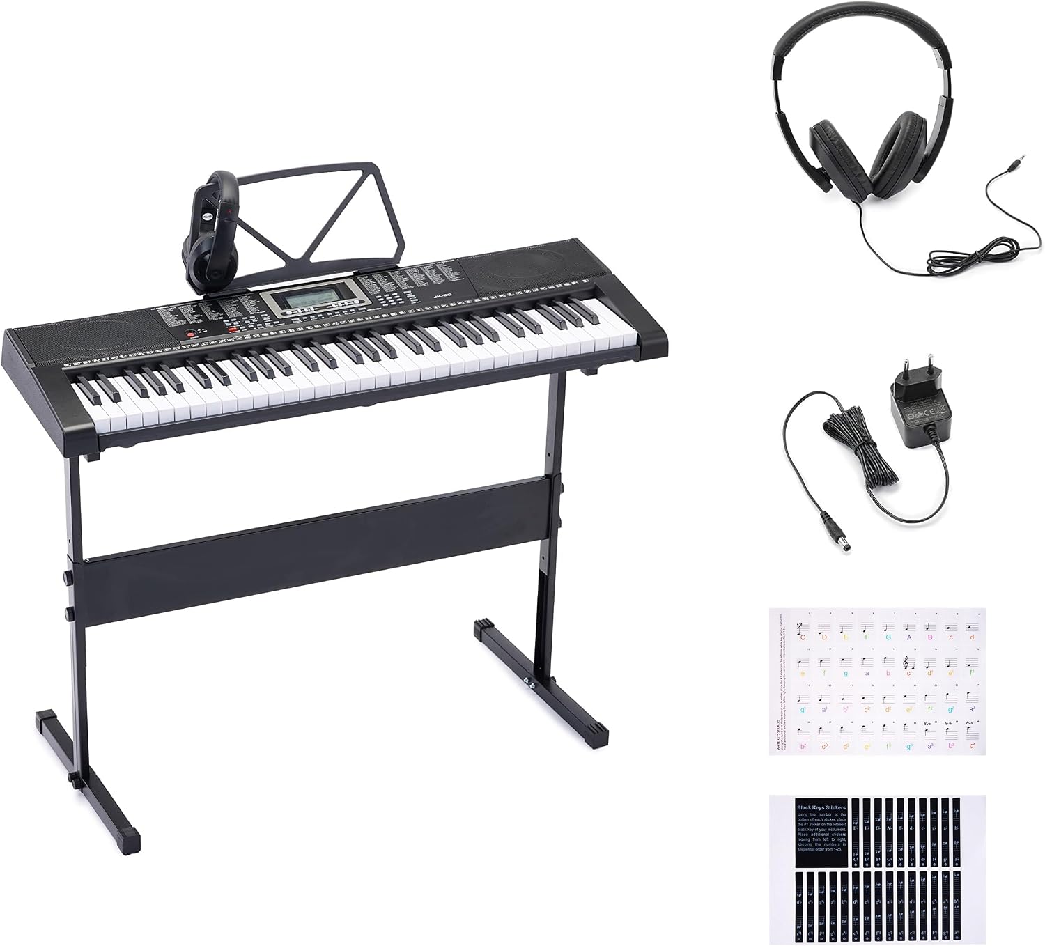 Amazon Basics Portable Electric Keyboard Piano with 61 Full Size Keys, Built-in Speakers, Songs for Learning, Digital Piano, Black