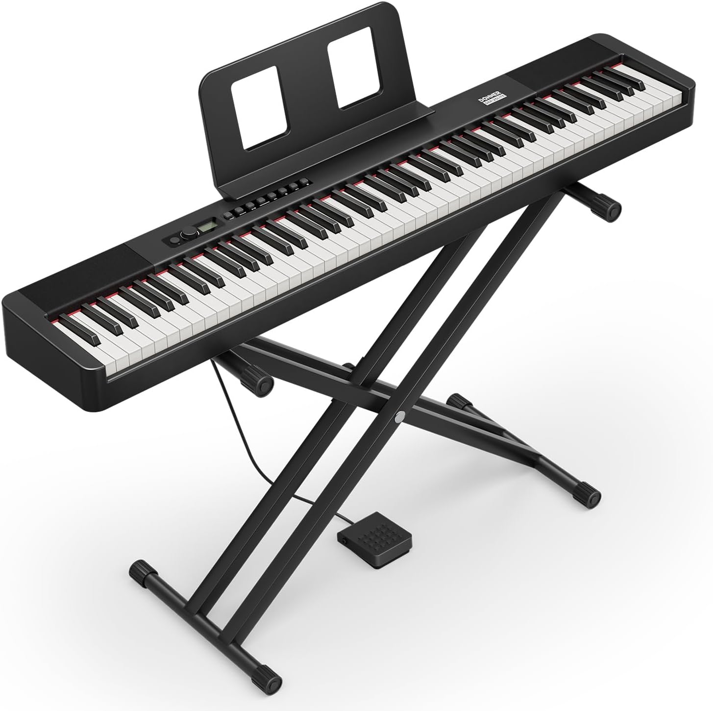 Donner DEP-20 Lite Digital Piano 88 Key Weighted Keyboard Full Size, Portable Electric Piano Set with Stand, Sustain Pedal, LCD, Wireless MIDI Audio, 185 Tones, Gifts for Beginners Teens, Black
