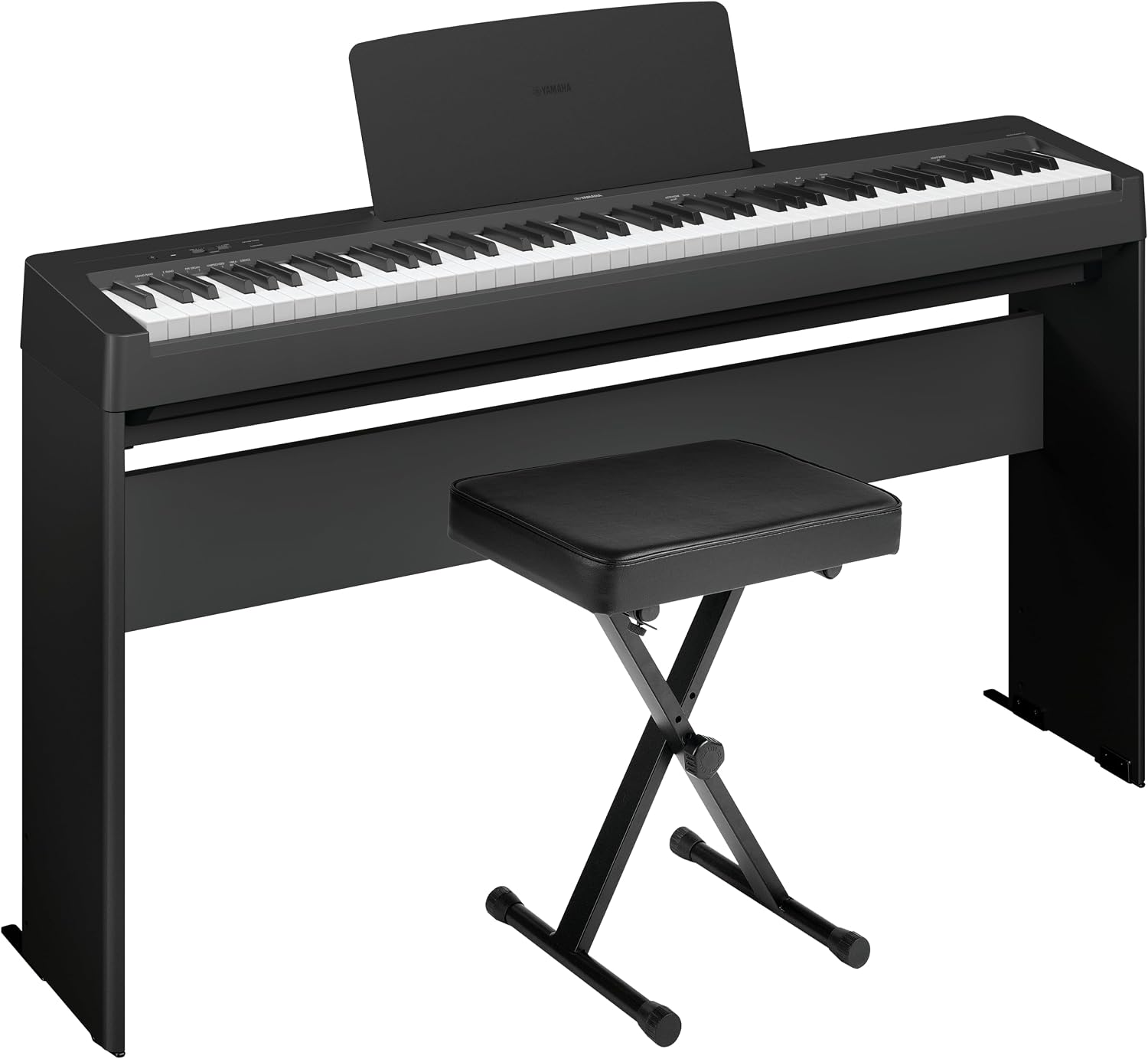 Yamaha P-143 Digital Piano Bundle, Includes 88-Key Weighted Musical Keyboard, Stand, Bench, Music Rest, and Sustain Foot Switch (P143LXB)