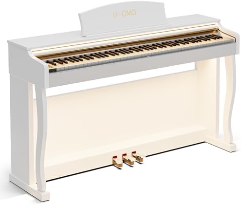 UMOMO U-732 88 Weighted Key Digital Piano with Adjustable Light, Hammer Action Electric Piano with Piano Stand, Full Size Electronic Piano Keyboard for Beginner, Adults, Glossy White