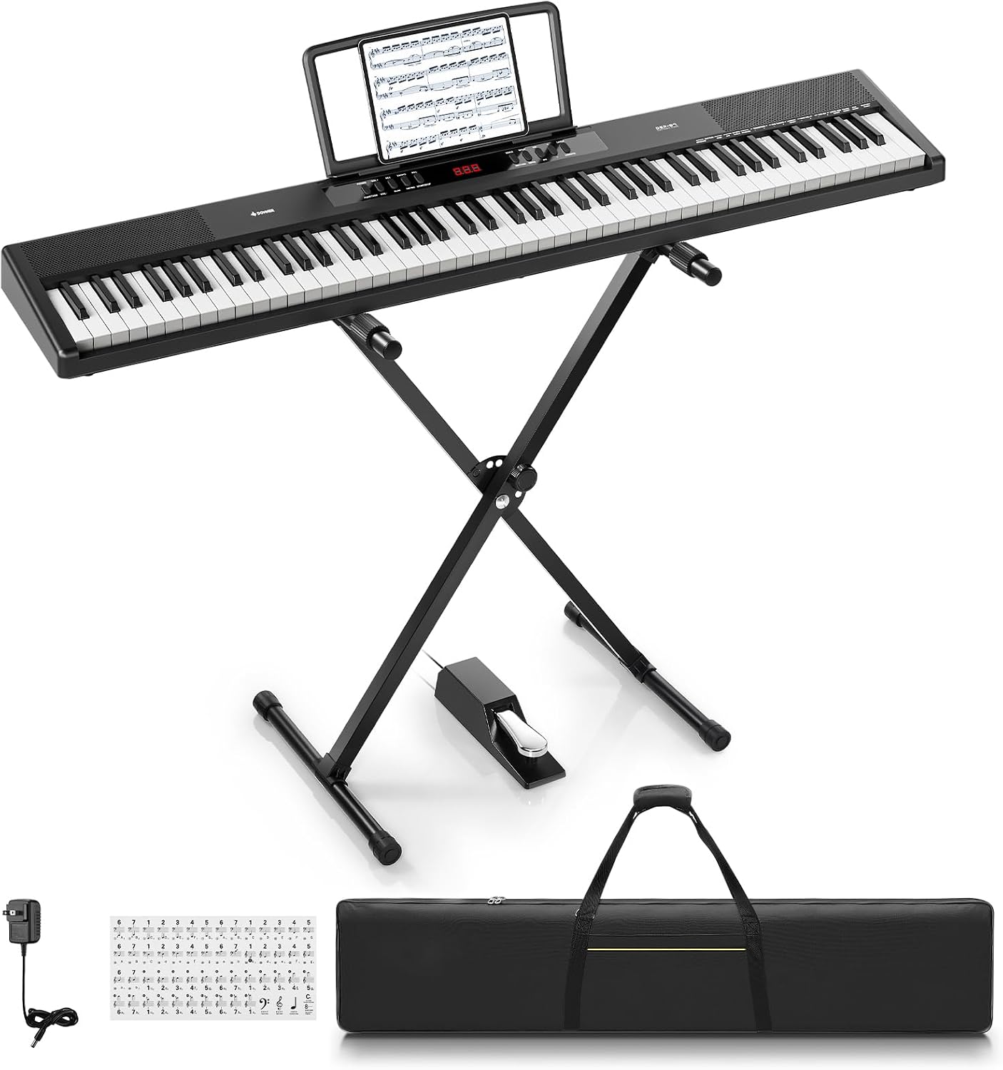 Donner 88 Key Keyboard Piano for Beginners, Semi-Weighted Electric Digital Piano with 500 Tones, 128-Note Polyphony, USB MIDI, Speakers, Carry Bag, X-Stand, Pedal &amp; Music Rest Included(DEP-07)