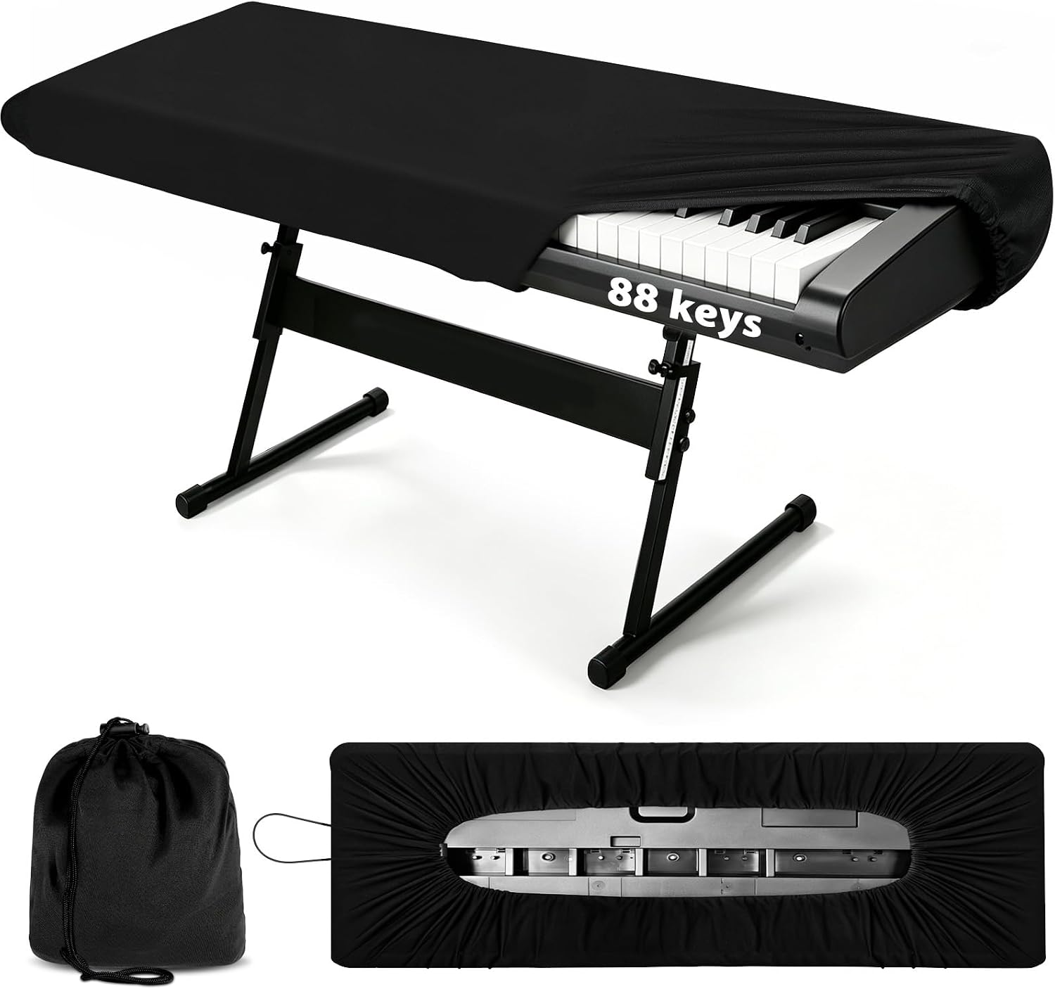 88 Keys Piano Keyboard Dust Cover, Stretchy Protective Keyboard Cover with Elastic Cord Locking Clasp, Universal Fit for All 88 Keys Digital Electronic Pianos, Must Have Piano Accessories