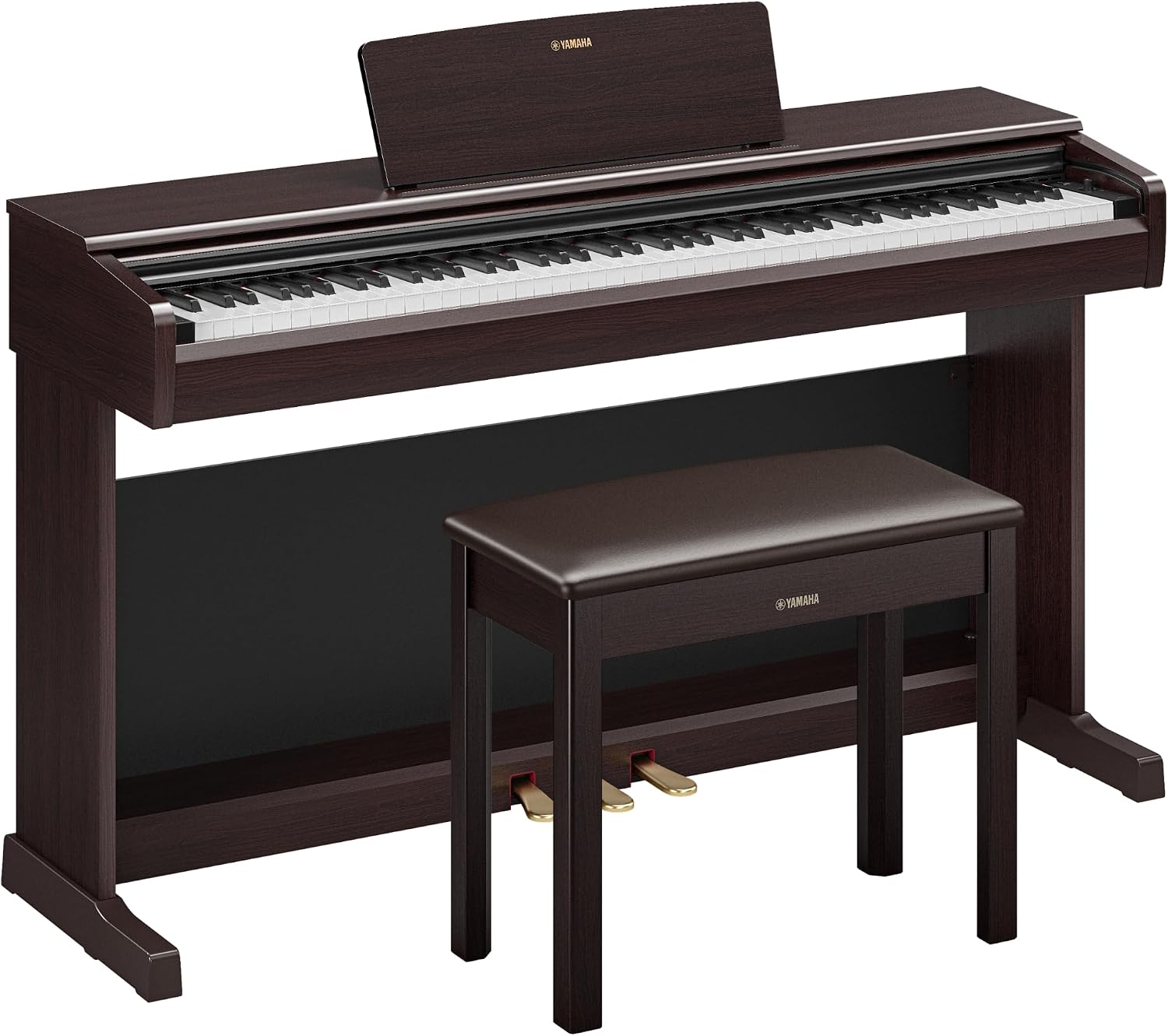 Yamaha Arius Series 88-Key Weighted Digital Piano Keyboard for Beginners, Full Size, Grand Piano Sound, 3-Pedal Unit, Bench Included, Classic Upright Design in Rosewood, YDP-146R